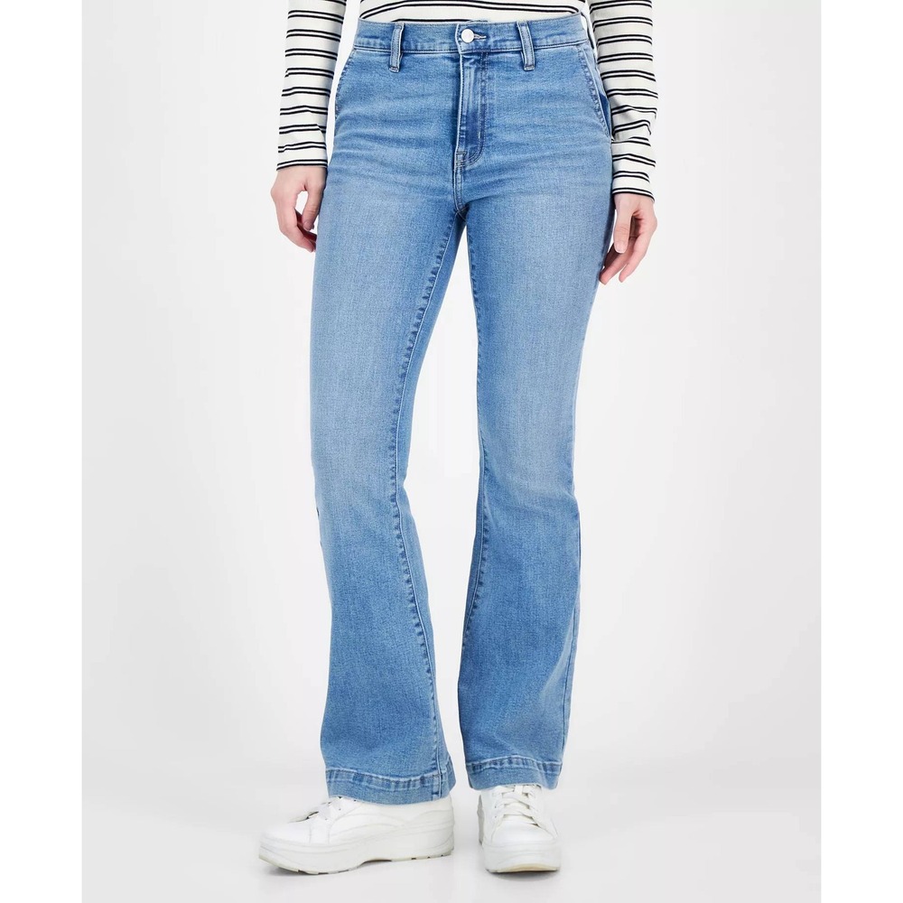 DKNY Jeans Womens High Rise Flare Trouser Jeans Size 30 Light Blue Wash Stretch